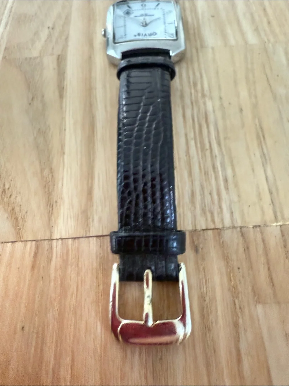 Orvis ladies silver tone black leather watch NEW BATTERY